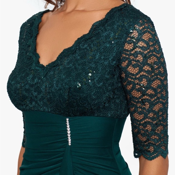 BETSY & ADAM WOMEN’S FORMAL DRESS PINE GREEN ON 3/4 SLEEVE SHEER AUTHENTIC NWT - Picture 5 of 10